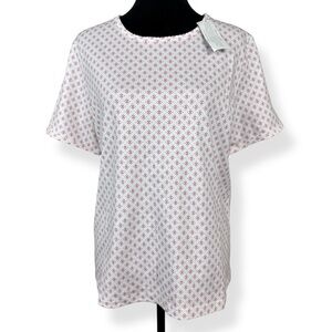 National‎ Top Womens Large L Pink Print on White Short Sleeves NWT